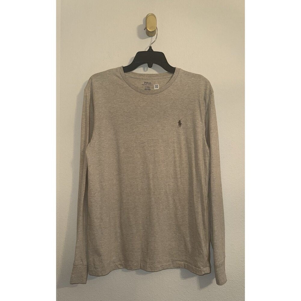 Polo Ralph Lauren Mens Cotton Long Sleeve Shirt Tee M Medium Heather Light Beige - Picture 1 of 5